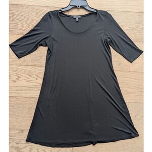 Eileen Fisher Black Silk Dress Women's Scoop Neck Elbow Sleeve Classic Elegant M